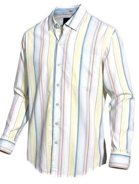 TOMMY BAHAMA Mens L Cream Striped 100% Pima Cotton LongSleeve Casual Dress Shirt
